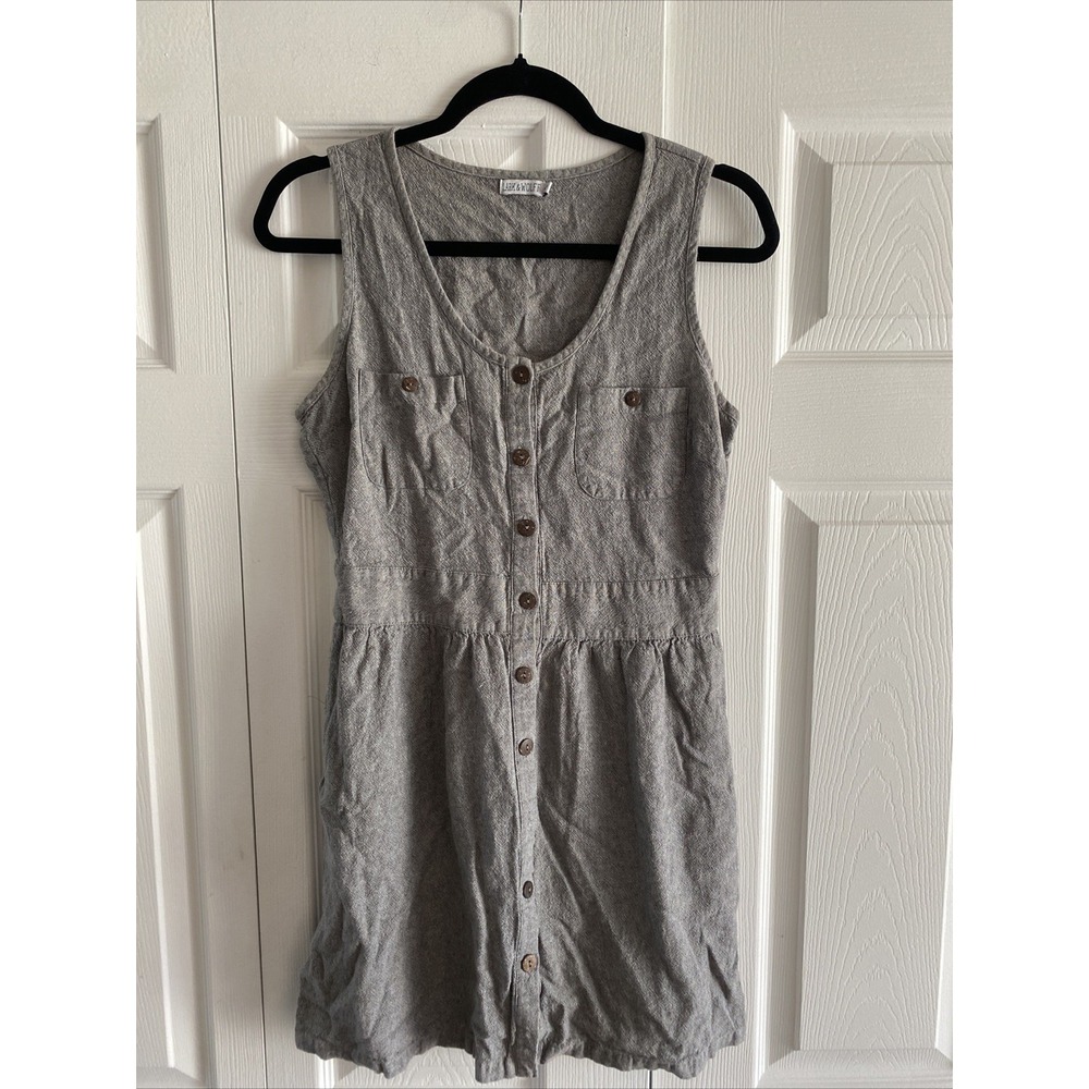 Lark & Wolff Button Front Mini Dress Womens Size M Gray Linen Cotton Pockets